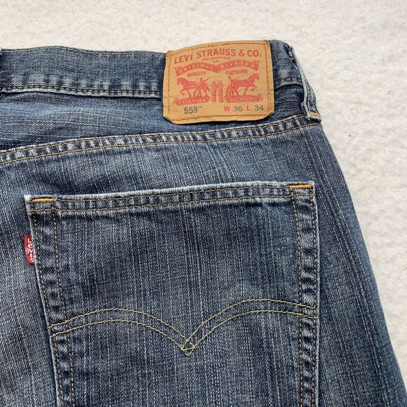 Levi's 559 Jeans Mens 36x34 Relaxed Fit Straight Leg‎ Blue Hand Sand Whiskered - Picture 5 of 11